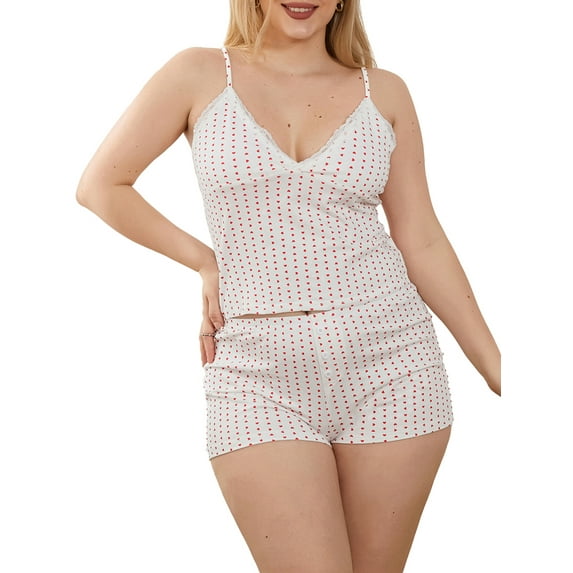 Baby Sweetie Women Soft 2 Piece Lounge Set Sleeveless Heart Print Cami Tops and Shorts Set Sleepwear