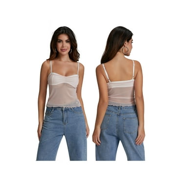 Baby Sweetie Women Spaghetti Strap Camisoles Patchwork Mesh Sleeveless Backless Tank Tops Summer Vests Streetwear