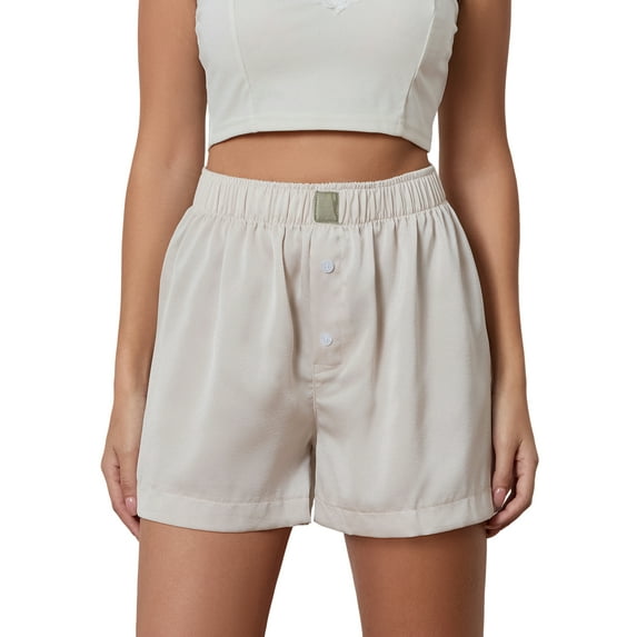 Baby Sweetie Women Summer Satin Shorts Fashion Elastic Waist Button Front Wide Leg Loungewear Going Out Pants