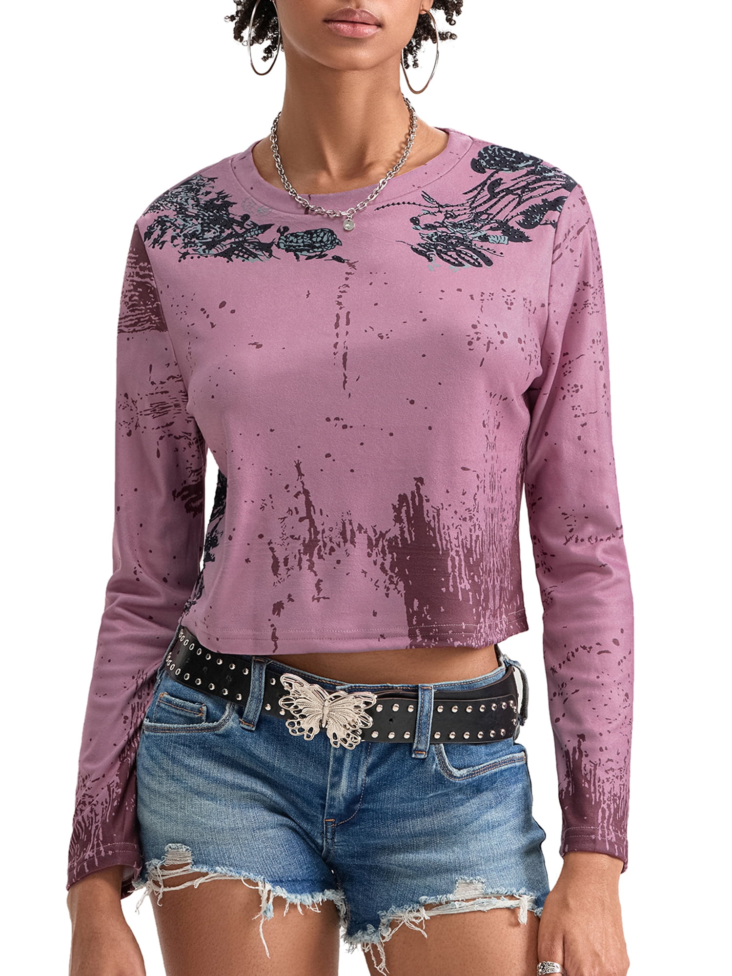 Baby Sweetie Women Vintage Fairy Grunge Gothic Tops Floral Print Bead