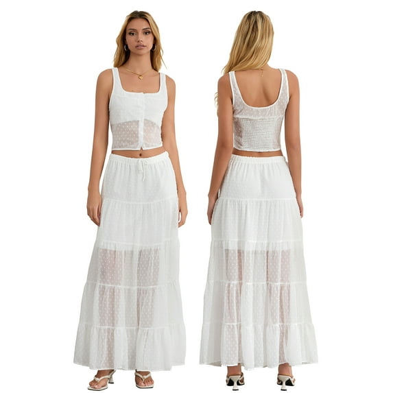 Baby Sweetie Women's 2 Piece Summer Outfits Scoop Neck Tank Tops with Tiered Vacation A-line Skirt Set Party Dress