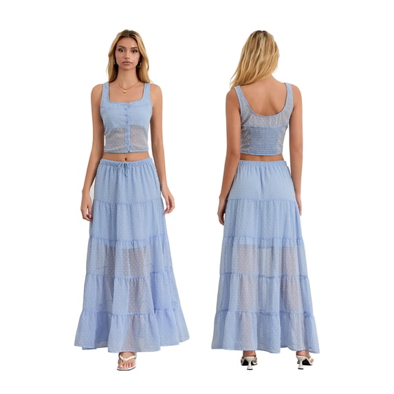 Baby Sweetie Women's 2 Piece Summer Outfits Scoop Neck Tank Tops with Tiered Vacation A-line Skirt Set Party Dress