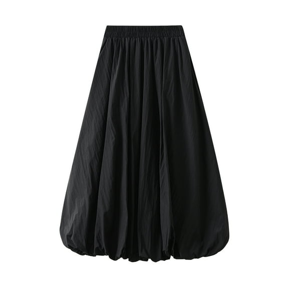 Baby Sweetie Women's Bubble Long Skirts Elegant Elastic Waist Balloon Ruffle Solid Color A-Line Casual Flowy Puff Skirts