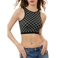 thumbnail image 1 of Baby Sweetie Women's Cropped Tank Tops Casual Sleeveless Round Neck Checkerboard Print Slim Fit Vest, 1 of 6