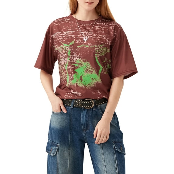 Baby Sweetie Women's Gothic T-Shirt Short Sleeve Vintage Graphic Round Neck Loose Top Retro Aesthetic Baby Tees