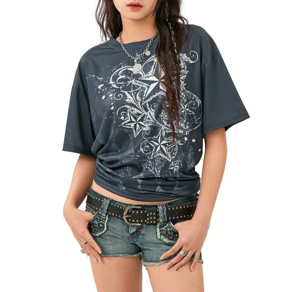 Baby Sweetie Women's Gothic T-Shirt Short Sleeve Vintage Graphic Round Neck Loose Top Retro Aesthetic Baby Tees