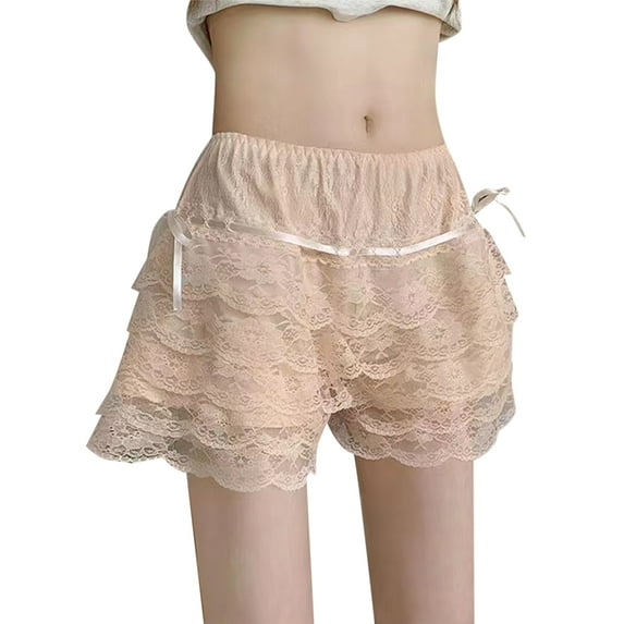 Baby Sweetie Women's Lace Shorts Elastic Band Layered Ruffle Bow Decor Summer Beach Shorts