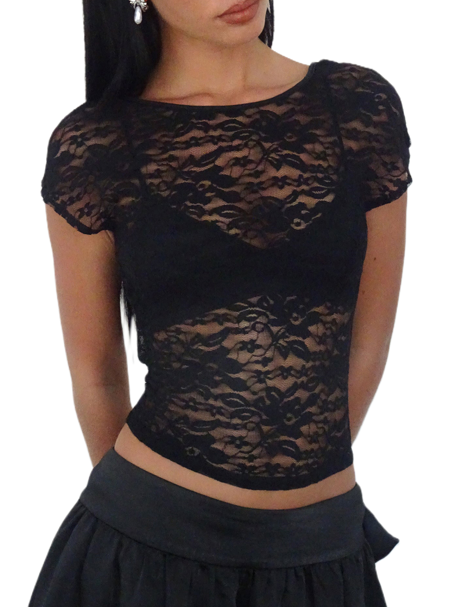 •TONYA• short sleeve open back top