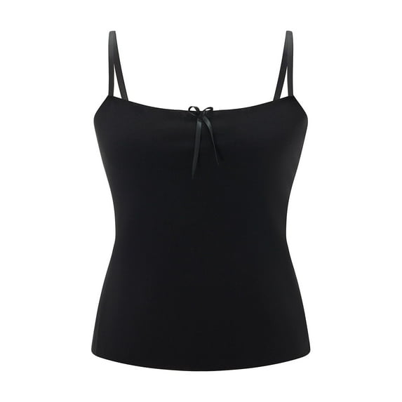 Baby Sweetie Women's Slim Fit Cami Tops Mini Satin Bowknot Front Spaghetti Strap Vest Side Slit Tank Tops Streetwear