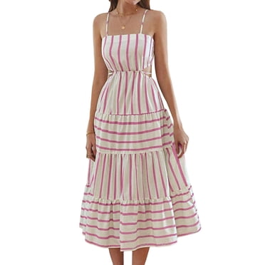 Ethnic Ribbons Dress – Colombian Venezuelan Ecuadorian Style, Blue Red White Cotton With Elastic Waist & Shoulders