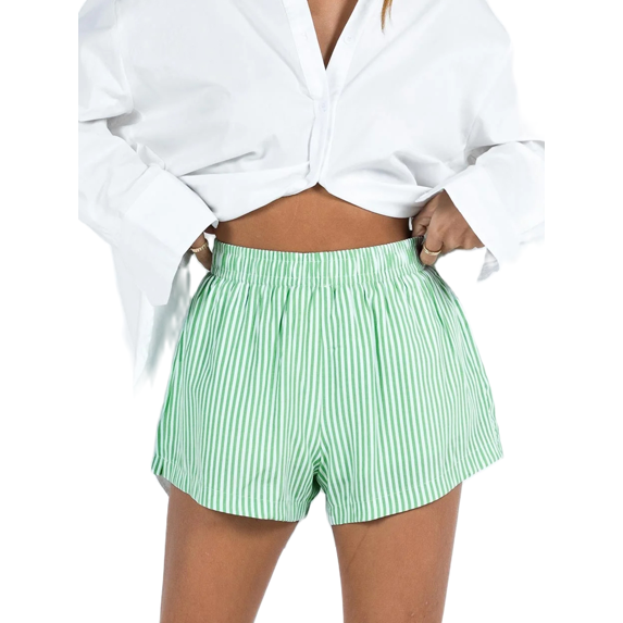 Baby Sweetie Women's Stripe Print Elastic High Waist Wide Leg Casual Summer Shorts for Home, Outdoor