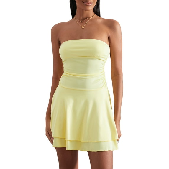 Baby Sweetie Women's Summer Strapless Dress, Off The ShoudleBackless Ruced Slim A-Line Dress for Party Beach