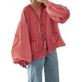 thumbnail image 1 of Baby Sweetie Womens Bow Tie Front Blouses Long Sleeve Shirts Heart Embroidery Plaid Going Out Tops Teen Girls, 1 of 6