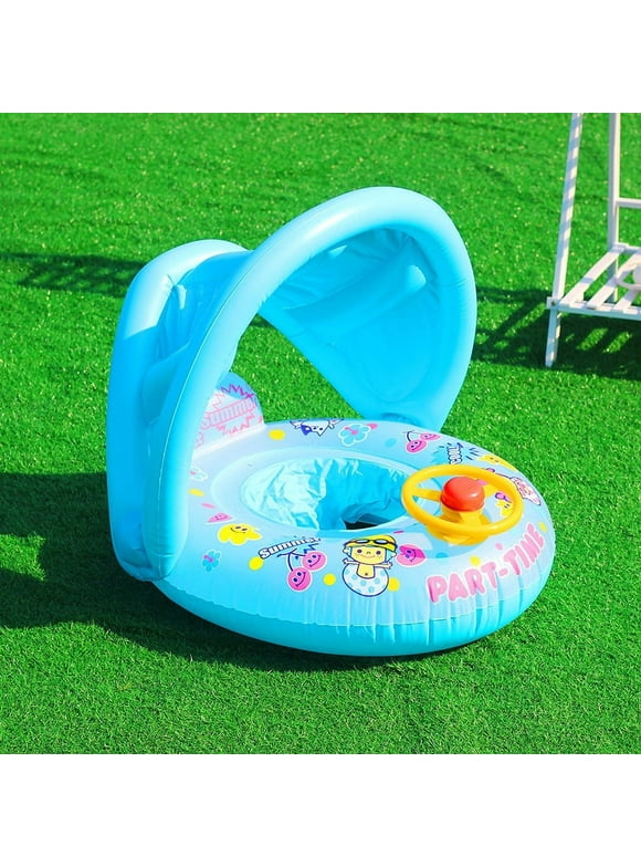 Baby Swimming Float with Sun Canopy Over，Baby Floats for Pool Add Tail Never Flip Over