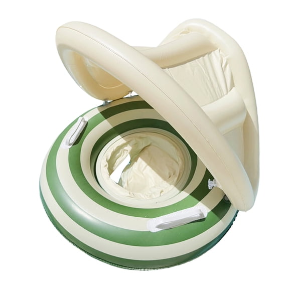 Baby Swimming Ring Inflatables with Detachable Canopy Sun Protection, Stripy Cartoon Float Seat with Handles for Boys Girls 40 lbs