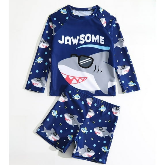 Baby Swimsuit Boy Toddler Boys Short Sleeve Print Two Piece Swimsuits Set Bathing Suits for Girls Blue 3-4 Years