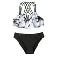 thumbnail image 1 of Baby Swimsuit Girl 11-12 Years Sleeveless Summer Cute Crisscross Gradient Printing Floral Print Two Piece Black Swimwear Sizes 11-12 Years, 1 of 5