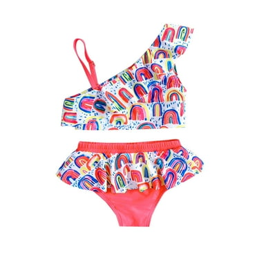 Baby Swimsuit Girl Fashion Rainbow Swimsuit Kids Dress Hot Spring Children Swimsuit Toddler Bathing Suit Girl Watermelon Red 6 Months-12 Months