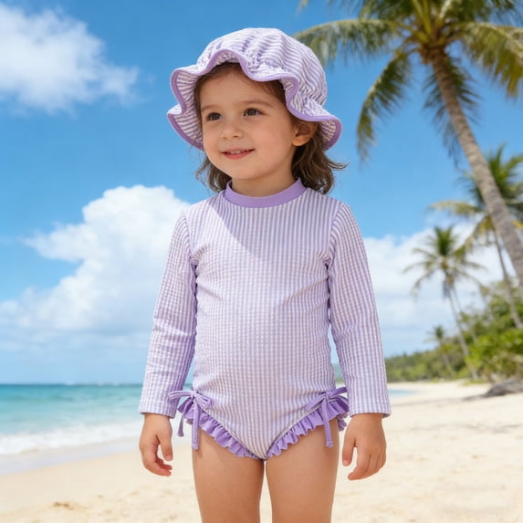 Baby Swimsuit Girl Girl's Striped Bow Two Piece Swimsuits with Swim Cap for Toddler Toddler Bathing Suit Girl Purple 0-3 Months