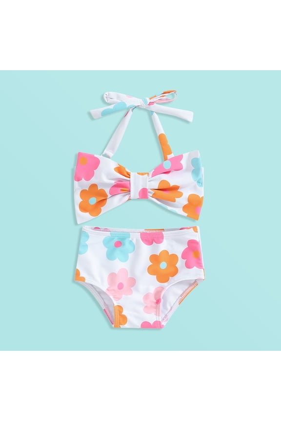 Baby Swimsuit Girl Girl's Two Piece Bow Tie Adjustable Bikini Set for Beach Girls Bathing Suits Orange 4-5 Years