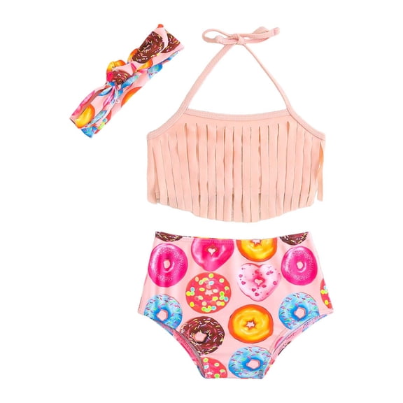 Baby Swimsuit Girl Kids Baby Girls Donut Neck Swimwear Quick Dry Split Swimsuit with Bow Tie Girls' Swimwear Beige 2 Years-3 Years