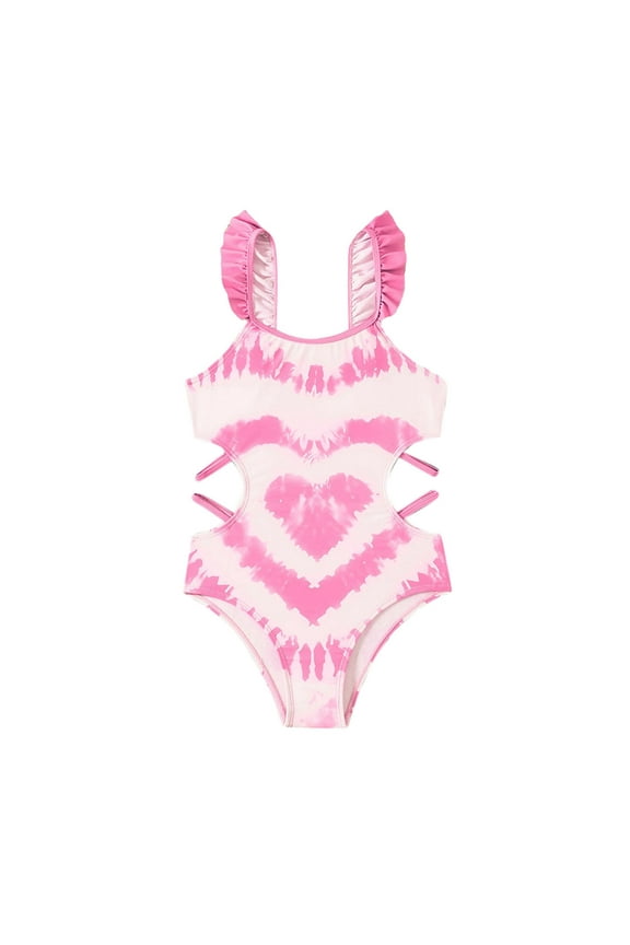 Baby Swimsuit Girl Kids Toddler Girls Heart Tie Dye Print Sleeveless One Piece Swimsuit Ruffle Bathing Suit Kids Swimsuits Pink 11 Years-12 Years