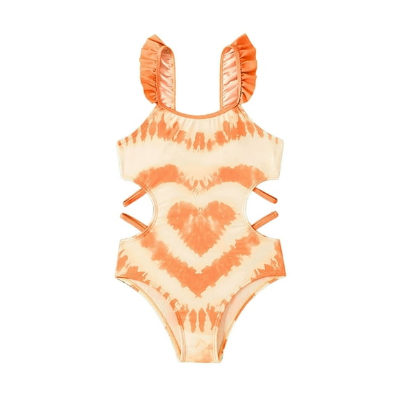 Baby Swimsuit Girl One Shoulder Ruffle Swimwear Solid Bathing Suit Casual Girls Cover Ups for Swimwear Orange 13-14 Years