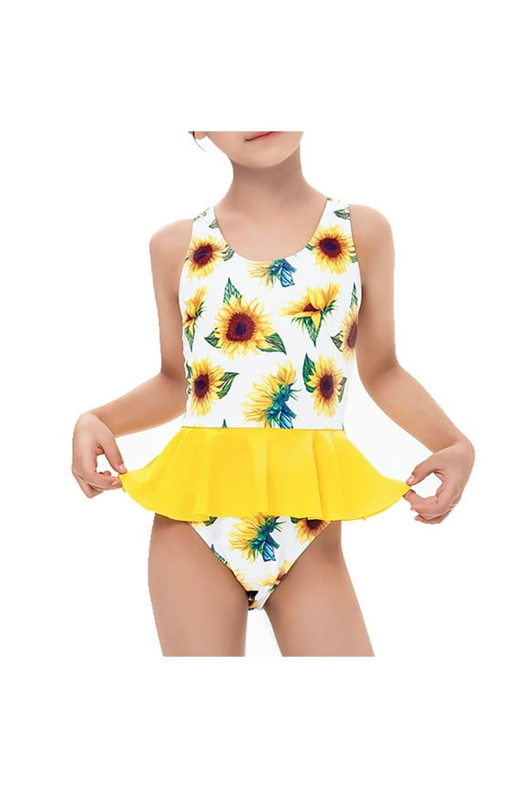 Baby Swimsuit Girl Swimwear One Piece Suspender Sunflower Pattern Beach Takini Set Bathing Suits For Teens Girls Size 164