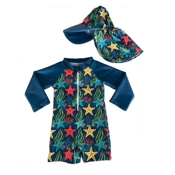 Baby Swimsuit Boys Animal Print Swim Set with Water Barrier Boys Bathing Suit Navy 12-24 Months