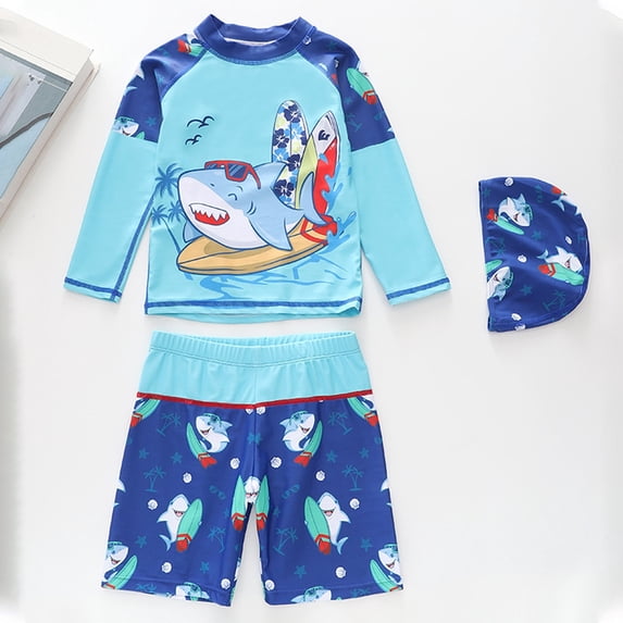 Baby Swimsuit Kids Boys Long Sleeve Rash Guard Two Piece with Cap Girls Bathing Suit Light Blue4 7-8 Years