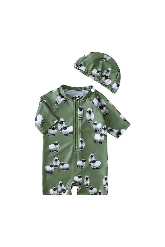 Baby Swimsuit Kids Unisex Half Zip Upf One Piece Swimsuits Girls Bathing Suit Dark Green 3-4 Years