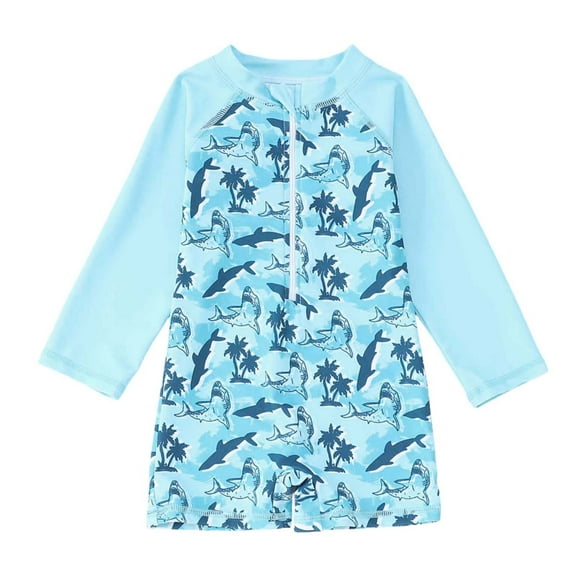 Baby Swimsuit Toddler Kids Boys Cartoon Shark Print Zipper Front One Piece Swimsuit Breathable Quick Dry Teen Bathing Suits Light Blue 12 Months-18 Months