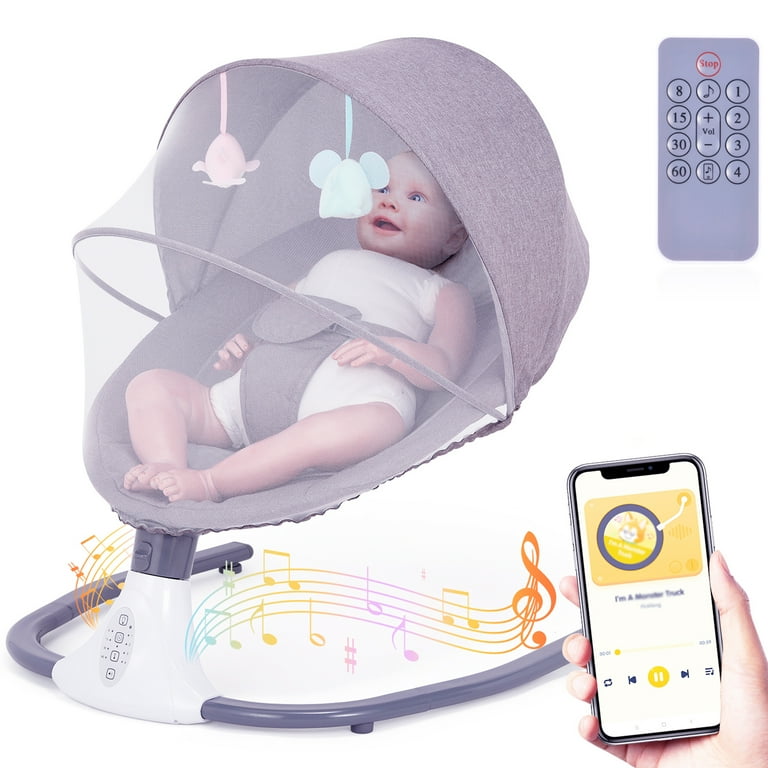 Baby Swing Chair Kids Swing and Bouncer Electric Baby Bouncer Chair with Remote Control and Mosquito Net 4 Speeds 4 Timer 12 Preset Lullabies
