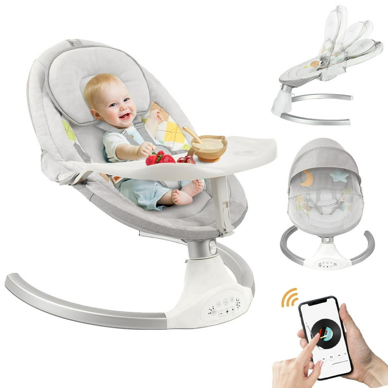 Baby Swing Chair for Infants, Baby Rocker with Dinner Plate, 5 Swing  Speeds, Adapter Battery Operated, Indoor Outdoor, Grey