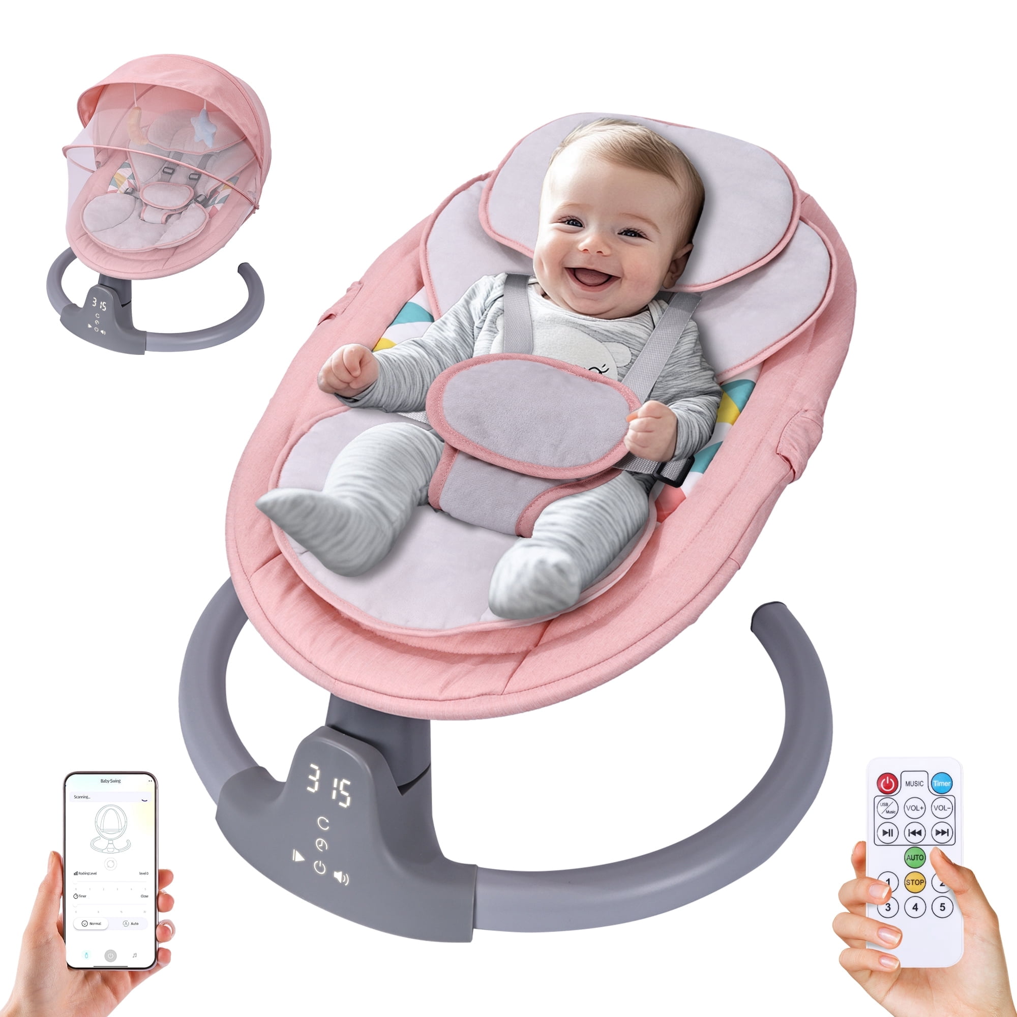 HDJ Baby Swing for Infants, Portable Electric Rocker, 5 Sway Speeds ...
