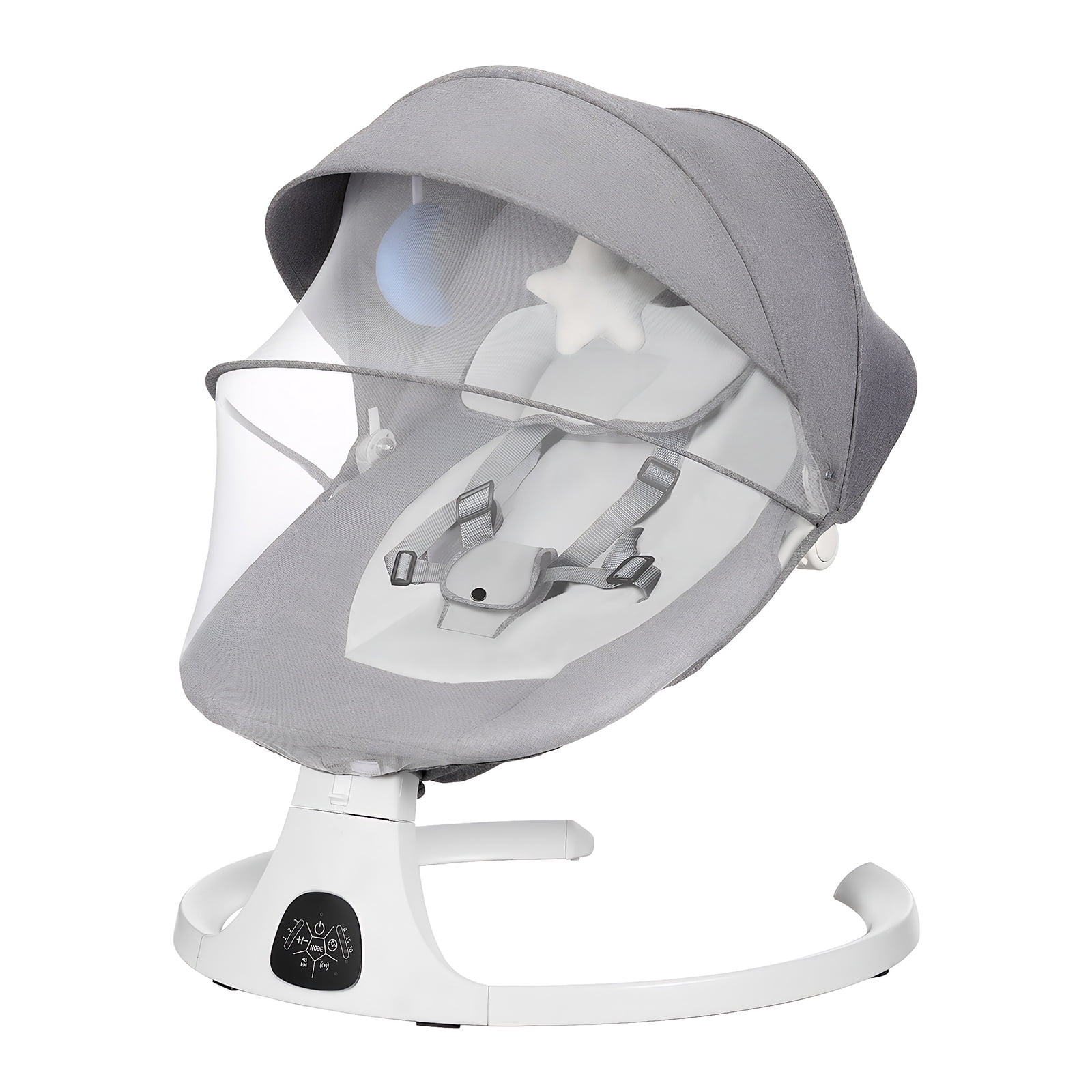 Baby Swing Infant Swing Electric Toddler Baby Rocker Portable for Newborn Boy Girl, 5 Natural Motion Speeds with Remote Control, Preset Melodies, Timer and Bluetooth, 0 - 12 Months Max 20 Lbs (GREY)
