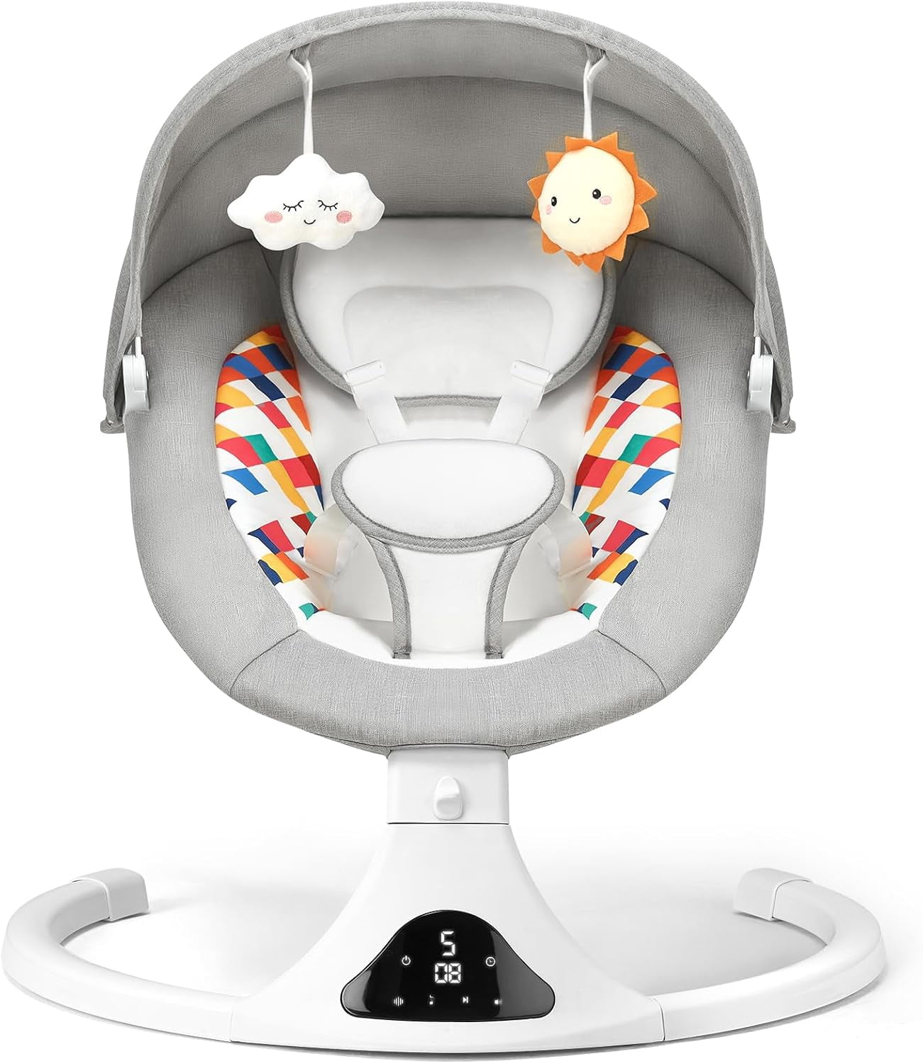 Baby Swing for Infants, Bluetooth Infant Swing with Remote Control, Portable Baby Swings with 5 Speeds, 5 Point Harness Belt, Modern Design for Newborn (Gray)