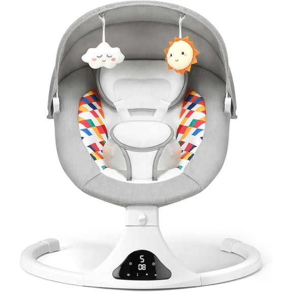 Baby Swing for Infants, Bluetooth Infant Swing with Remote Control, Portable Baby Swings with 5 Speeds, 5 Point Harness Belt, Modern Design for Newborn (Gray)