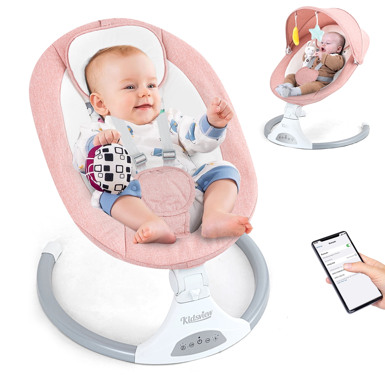 KIDSVIEW Portable 5 Speed Baby Rocker with Music, Remote Control, and Touch  Screen for Infants - Suitable for 0-9 Months, 5-20 lbs, Gray