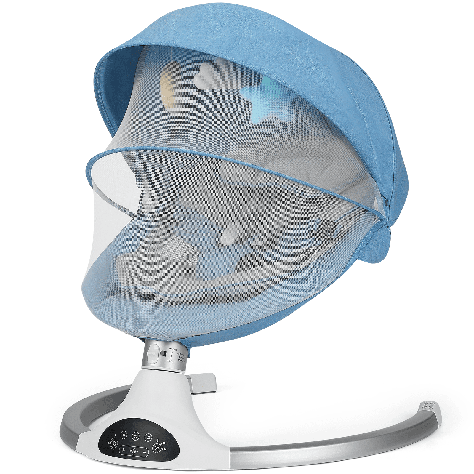Baby Swing for Infants - Electric Indoor Baby Rocker 3 Speeds and 10 Lullabies, Portable, Touch Screen & Remote Control, Blue