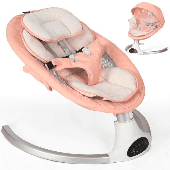 Baby Swing for Infants - Electric Indoor Baby Rocker 3 Speeds and 10 Lullabies, Portable, Touch Screen & Remote Control, Bluetooth, Pink