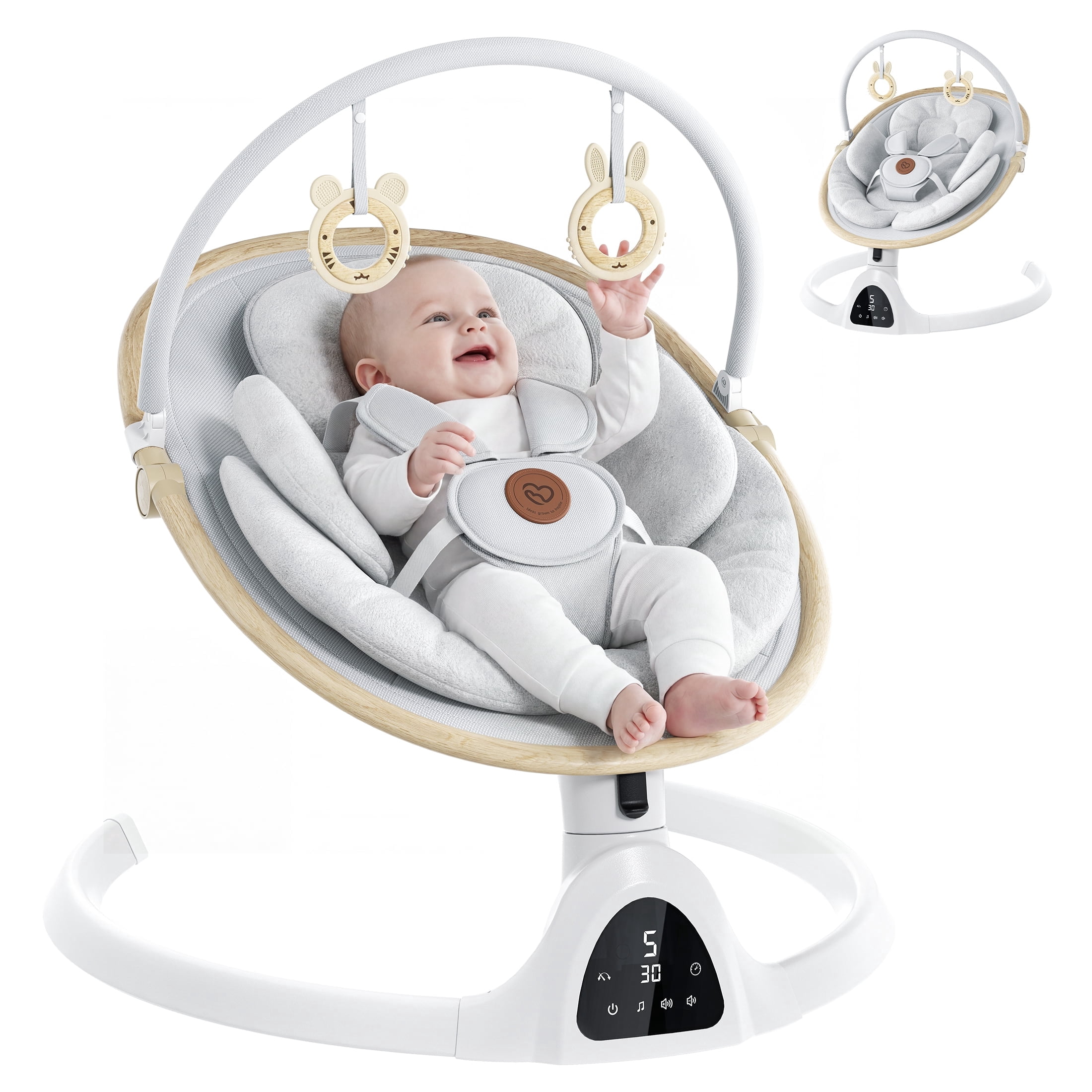 Baby Swing for Infants to Toddler Portable Babies Swing Timing Function 5 Swing Speeds Bluetooth Touch Screen Music Speaker with 10 Preset Lullabies 5-Point Carabiner White