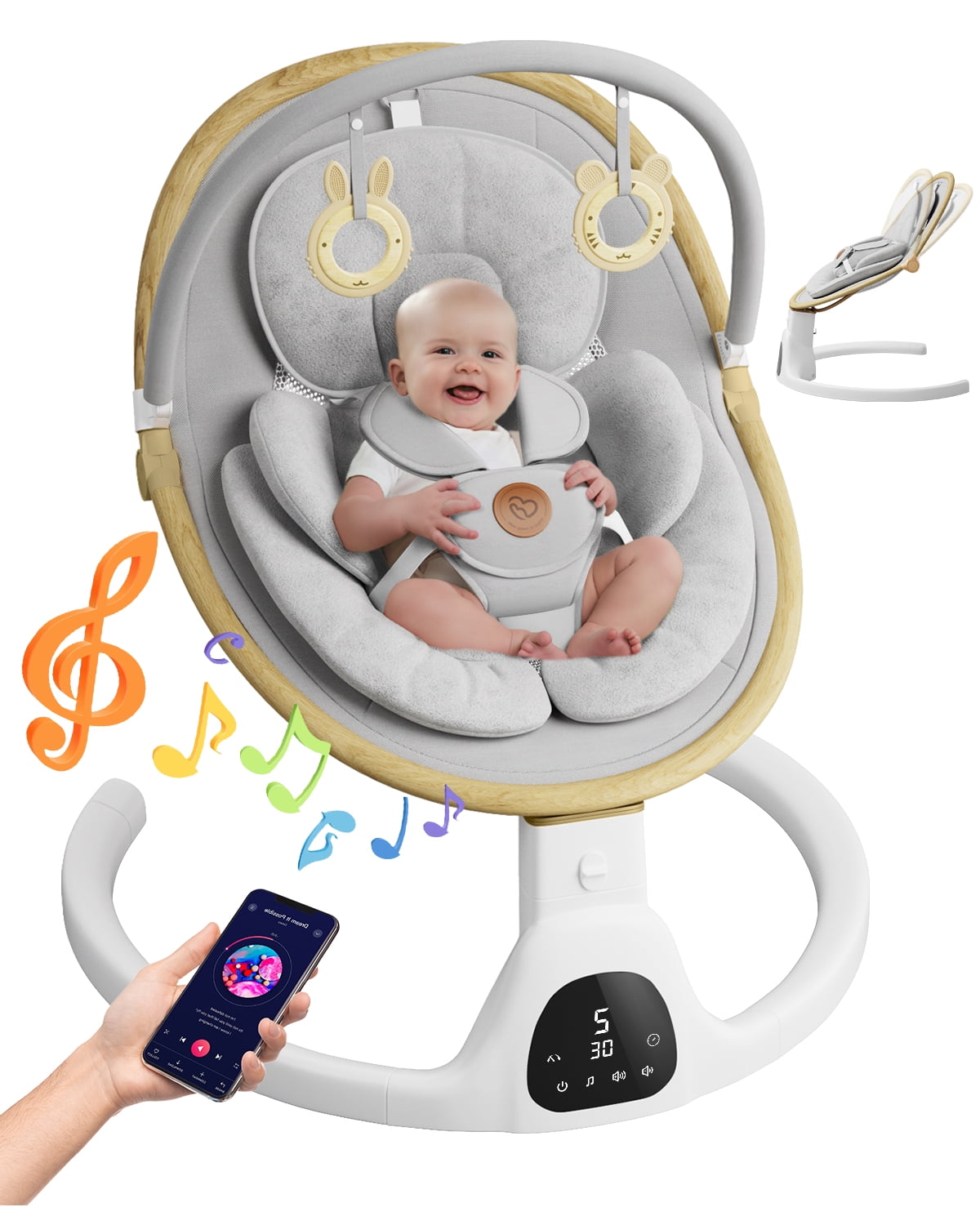 Baby Swing for Infants to Toddler Portable Babies Swing Timing Function 5 Swing Speeds Bluetooth Touch Screen Music Speaker with 10 Preset Lullabies Baby Swing for Infants to Toddler Portable Babies Swing Timing Function 5 Swing Speeds Bluetooth Touch Screen Music Speaker with 10 Preset Lullabies