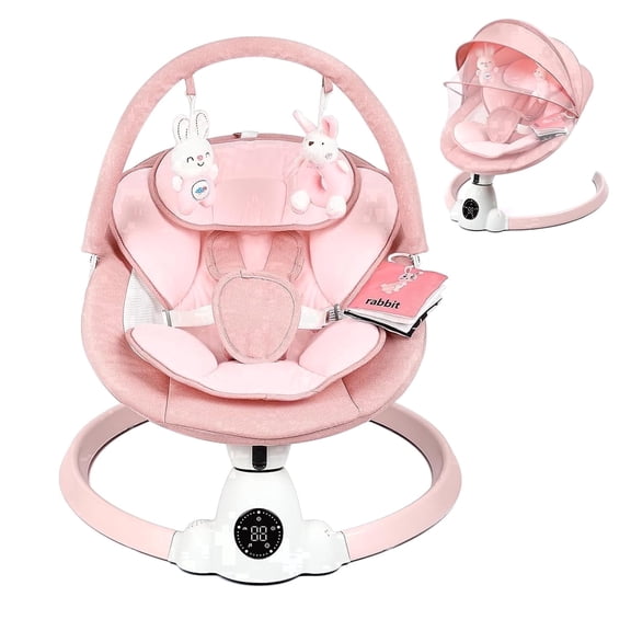 PRVAETU Electric Baby Swing for Infant Newborn W/ 5 Speed,10 Lullabies,5-Point Harness,Detachable Cushion & Canopy,Remote Control & Touch Panel,Pink
