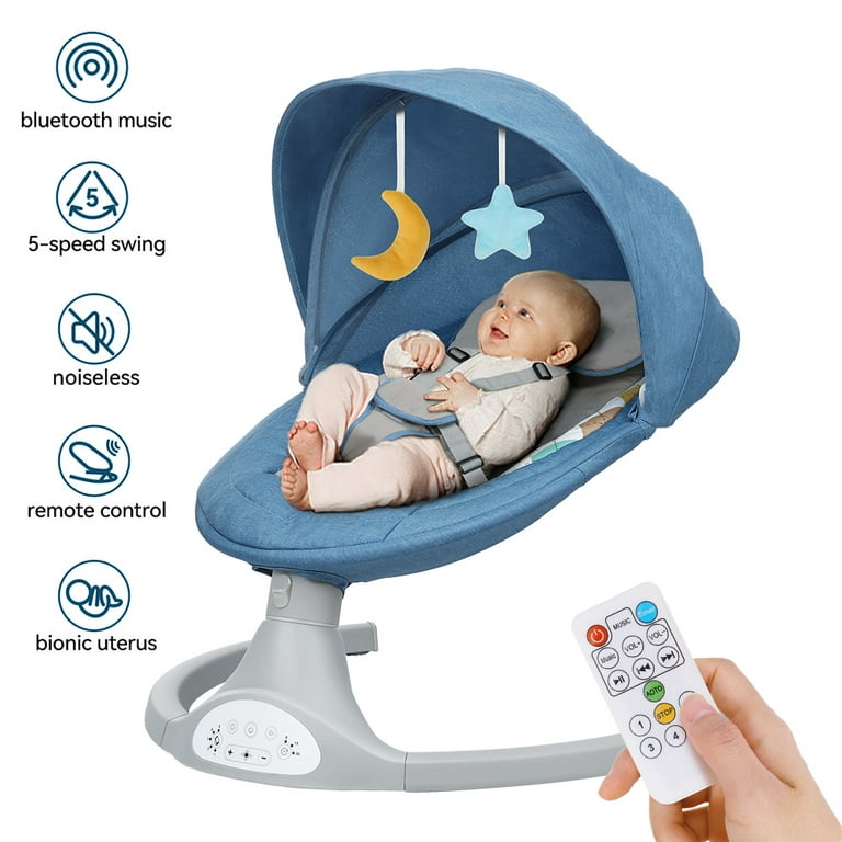 Baby Swing for Infant, Electric Bluetooth Music Bouncer Rocker with 5 Sway  Modes, 3 Timing, Blue 