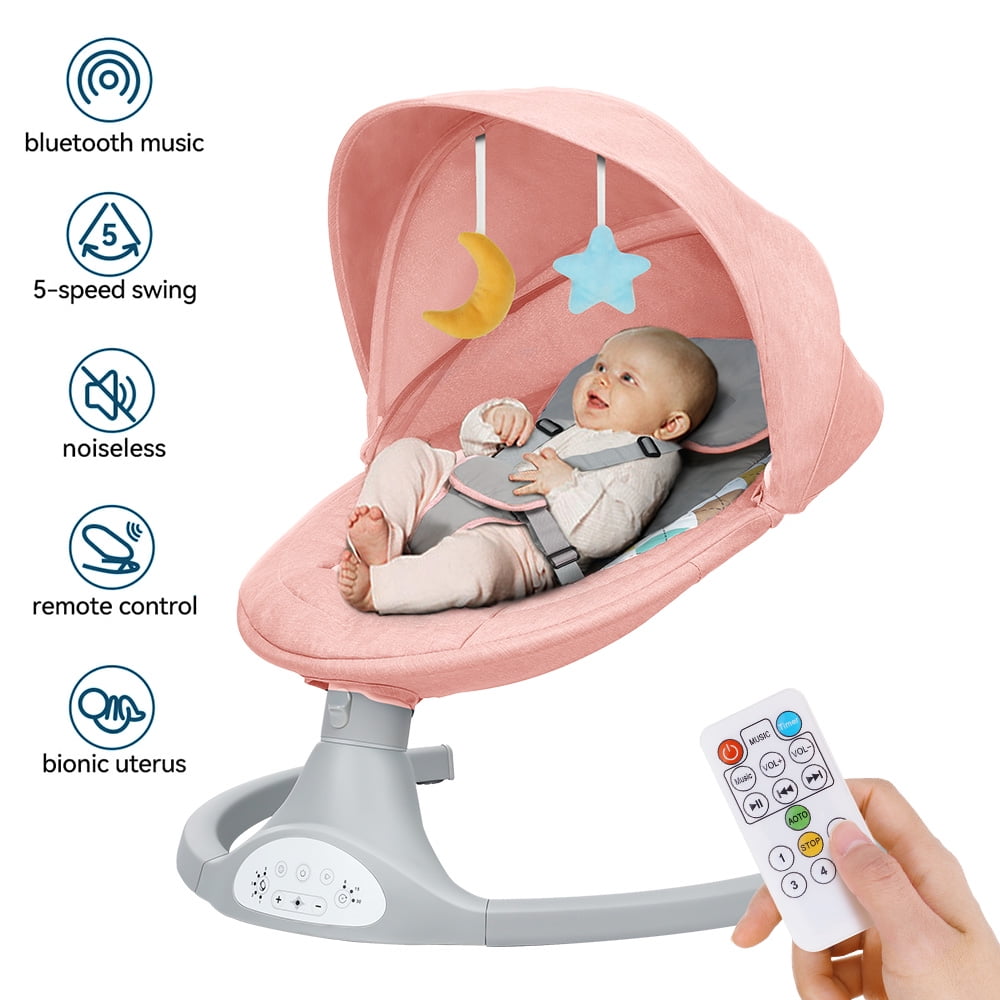 Costway Baby Electric Rocking Chair 5 Swing Ranges Bluetooth Cradling  Bouncer