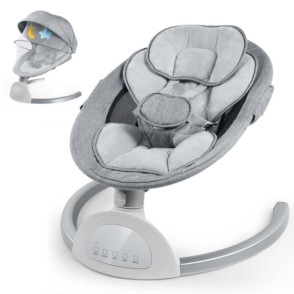 HDJ portable electric baby swing for infant, grey, with music, touch screen, and remote Bluetooth control