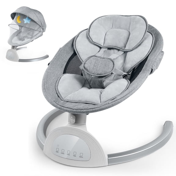Baby Swing for Infant, HDJ Portable Electric Baby Swing with Music Playing, Touch Screen, Remote Bluetooth Control, Grey