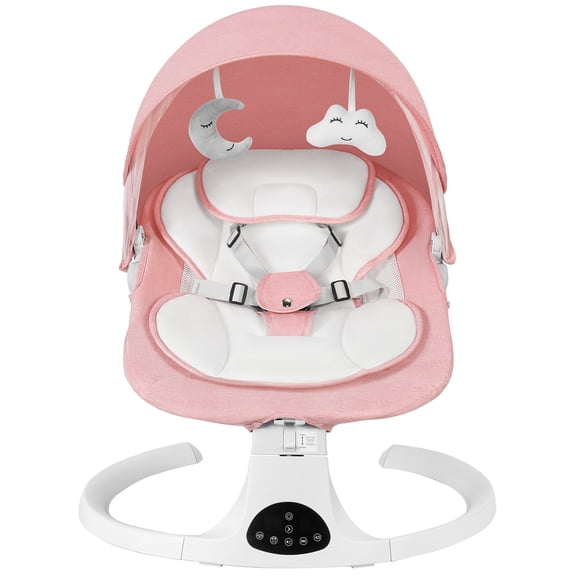 Baby Swing for Infants 0-18 Months, Portable Electric Baby Bouncer with Bluetooth and 10 Lullabies, Adjustable 5 Speed, Pink