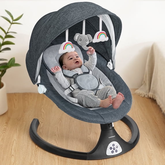Baby Swing for Infants, Caveen Electric Bluetooth Baby Rocker, 5 Swing Speeds, 3 Seat Positions, Adapter & Battery Operated, Black